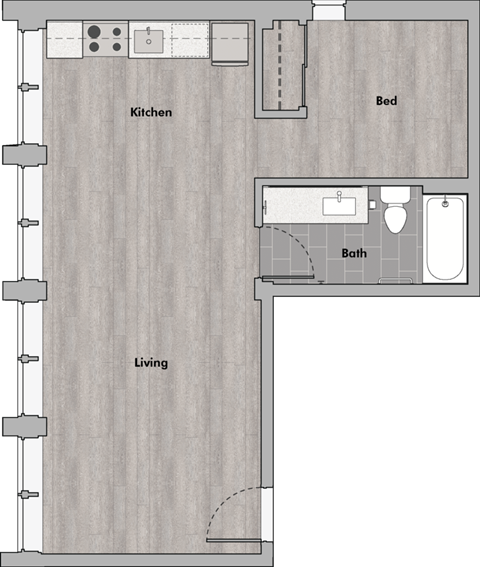 Floor plan for 1 bed, 1 bath, 450 sqft